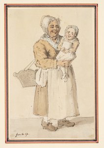 女と子供の習作（鉛筆、ペン・インク、水彩、紙） 作： Louis Philippe Boitard