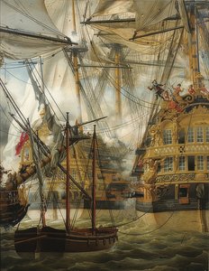 HMSカンバーランドはルリスとラグロワールと戦います。 1827 作： Louis Philippe Crepin