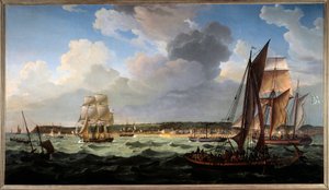 海から見たアーブル。ルイ・フィリップ・クレパン（1772-1851）による絵画 作： Louis Philippe Crepin