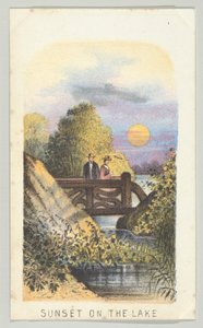 湖上の夕日」（『ニューヨーク・セントラルパークの風景』シリーズより、第2部、1864年）。 作： Louis Prang