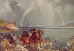 イエローストーン湖、1875年頃（クロモリソグラフ） 作： Louis Prang