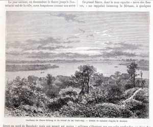 メコン川とトゥリ湖の合流点-スラップ。Mouhot氏によるとSabatierの図面。"Tour du monde" 作： Louis Remy Sabatier