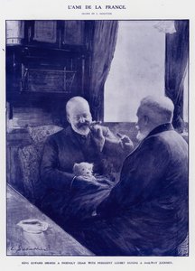 フランスのエミール・ルベ大統領と列車の旅をするエドワード7世（リトグラフ 作： Louis Remy Sabattier