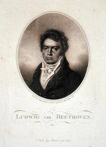 ルートヴィヒ・ヴァン・ベートーヴェン（1770-1827）がブラジウス・ホーフェル（1792-1963）に彫られたもの 1814年（メゾチント）。 作： Louis Rene (after) Letronne
