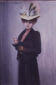 青いノートを持つエレガントな女性 作： Louis Robert Carrier Belleuse