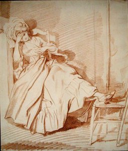 眠っている少女の習作（紙に赤チョーク） 作： Louis Rolland Trinquesse