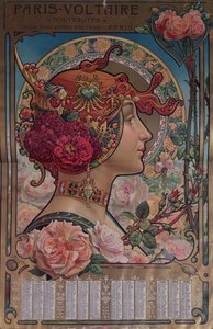 1901年のパリヴォルテールショップのカレンダー、パリ、1900年頃 作： Louis Theophile Hingres