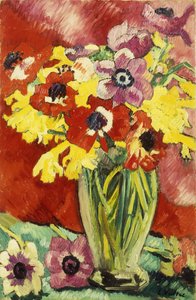 アネモネと水仙のクリスタル花瓶。 花瓶 クリスタル、アネモネとジョンキル 作： Louis Valtat