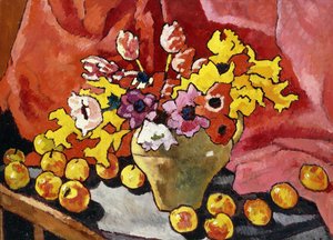 ピッチャー、アネモネ、チューリップ、リンゴ。 ピッチャー、アネモネ、チューリップ、リンゴ 作： Louis Valtat