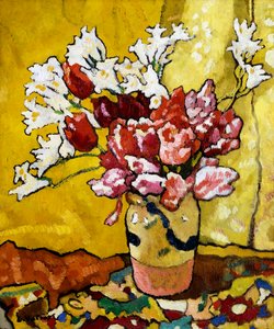 花瓶、チューリップ、白い花 作： Louis Valtat