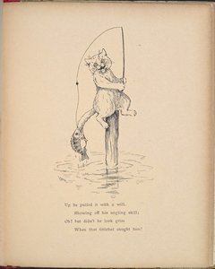 竿で釣りをする猫。 作： Louis Wain