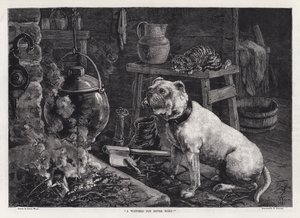 "A watched pot never boils!"(彫刻) 作： Louis Wain