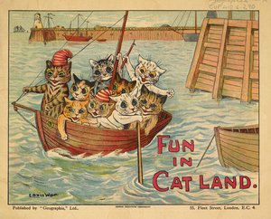 ボートに乗った猫たち。 作： Louis Wain