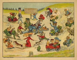 様々な自動車に乗る猫たち。 作： Louis Wain