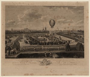 1785 年 8 月 26 日、リールから上昇するジャン ピエール ブランシャールの気球 作： Louis Watteau