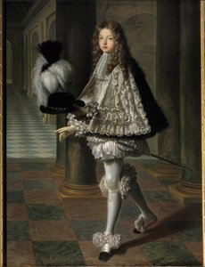 ルイ14世とフランソワーズ・アテネ（Francoise-Athenais）の嫡出子である聖霊の修道服を着たトゥールーズ伯爵ルイ・アレクサンドル・ドゥ・ブルボン（1678-1737）の身長の肖像（モン侯爵夫人ロシュシュアルト・モルテマール作 作： Louis de Boullogne