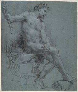 横顔の着席男性ヌード 作： Louis de Boullogne the Younger