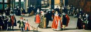 室内で踊る優雅な人々（油彩・パネル） 作： Louis de Caullery