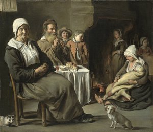 古いフルート奏者と農民のインテリア 作： Louis le Nain
