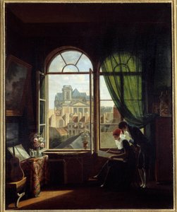 パリの LeGlise Saint Tustache のファサードを望むアーティストのインテリア」 ルイーズ・アデオン・ドローリング (1797-1831) による絵画 19 世紀 Sun. 0,72x0,58 m パリ、カルナヴァレ美術館 作： Louise Adeone Drolling