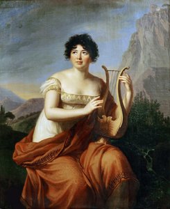 作家バロネス・アンヌ・ルイーズ・ジェルマン・ド・スタールの肖像、1766年から1817年、コリンヌとして、1807年。 作： Elisabeth Louise Vigee Lebrun