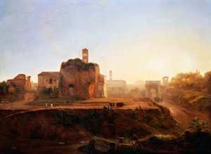 ルイ・ジョゼフィーヌ・サラザン・ド・ベルモント（1790-1870）による「夕暮れのフォーラムの眺め」。 作： Louise Josephine Sarazin de Belmont