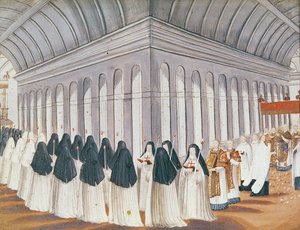 回廊での聖餐式の行列、「ポートロイヤル王宮」、1710年頃 作： Louise Madelaine Cochin