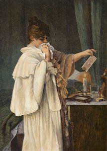 「オール・オーバー」、不倫関係が終わった後、恋人の肖像画を燃やす少女（カラーリトグラフ） 作： Louise Max Ehrler