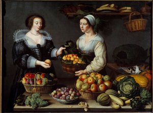 果物と野菜の商人 ルイーズ・モイヨン（1610-1696）による絵画 1630年 日1,20×1,65 m 作： Louise Moillon