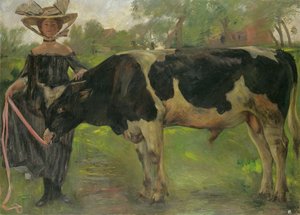 画家シャーロッテ・ベレンドと雄牛 作： Lovis  Corinth