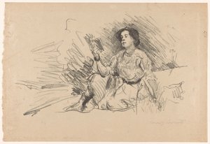 女の子の読書、床に座って Lesendes Mädchen 作： Lovis Corinth (signed by artist)