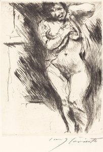 シャツを上げたヌード（脱衣女） 作： Lovis Corinth
