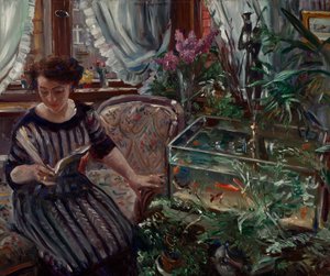 Dame am Goldfishbassin 作： Lovis Corinth