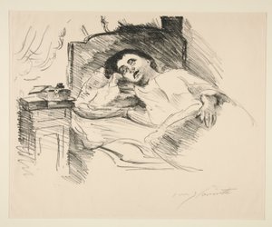 ベッドで休む女性 作： Lovis Corinth