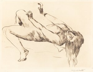 横たわる女性のヌード—「ヨセフとポティファルの妻」のための習作) 作： Lovis Corinth