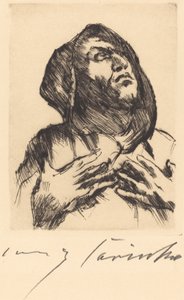 上を見つめる修道士 作： Lovis Corinth