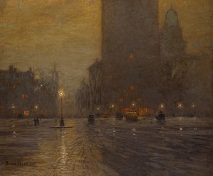 マディソンスクエア、雨の夜 作： Lowell Birge Harrison