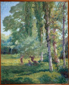ポプラ並木の下の芝生の上のカップル ロイス・プラット（1879-1934）の絵画、20世紀。キャンバスに油彩。ドンゼール、市庁舎 作： Loys Prat