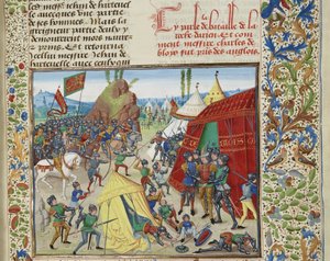 シャルル オブ ブロワは、1470 年から 1475 年頃、ラ ロッシュ デリアンの戦いで捕らえられました。 作： Loyset Liedet
