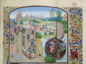 Audenarde 1380 でのゲント商人の虐殺、1470～1475 年頃。 作： Loyset Liedet