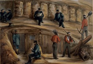 1855年頃、セバストポルの塹壕で休んでいる王立砲兵連隊の砲手 作： Lt. Henry James Alderson