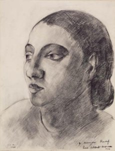 左に 4 分の 3 横顔の女性の頭。 作： Luc Albert Moreau