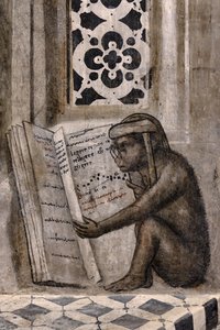 本を読んで眼鏡をかけた猿