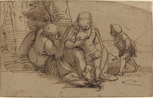 幼児聖ヨハネと聖家族 作： Luca Cambiaso