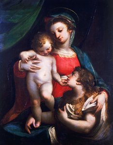 ルカ・カンビアソ（1527-1585）作「マグダラのマリアを抱く聖母子」 油彩・キャンバス 作： Luca Cambiaso