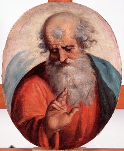 聖父（永遠の父）の表現 ルカ・カンビアソ（1527-1585）の絵画 薄さ41,7x33,5cm ゲネス、ストラーダ・ヌオーヴァ美術館（元パラッツォ・ビアンコ）。