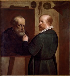 父の肖像画を作る画家の自画像 ルカ・カンビアソ（1527-1585）の絵画 1570年頃 Sun.104x97 cm Genes, Musei di Strada Nuova 作： Luca Cambiaso