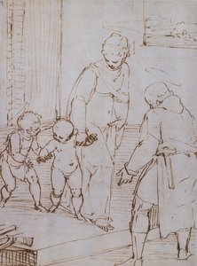 幼いイエスの最初の一歩」（紙に筆と茶色のインク 作： Luca Cambiaso