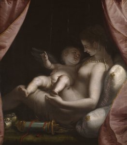 金星とキューピッド、1570年頃（キャンバスに油彩） 作： Luca Cambiaso