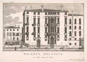 プレート91：ヴェネツィアのカンポサンスタエのモセニゴ宮殿、1703年、建物...、1703年からの眺め。 作： Luca Carlevarijs